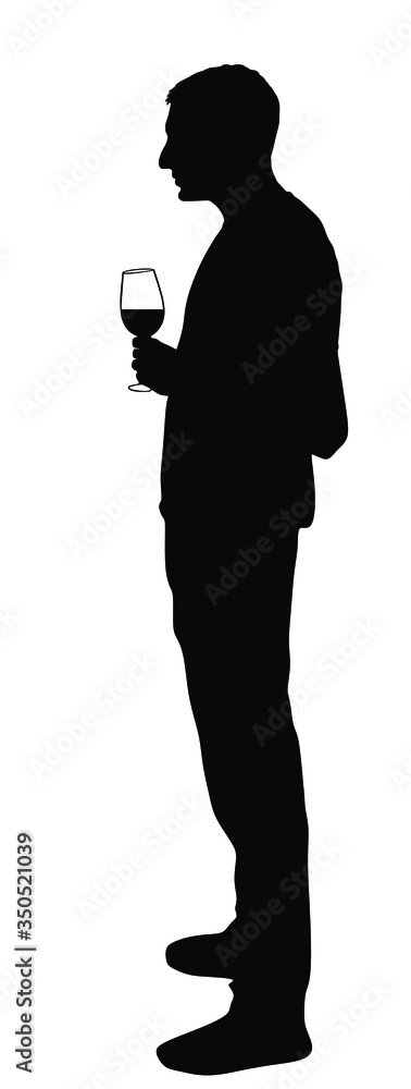 Businessman drinking wine vector silhouette isolated on white. Handsome man toasting, break relaxation after work. Boy drink beer in bar. Social live success celebration with beverage. Nightlife quest