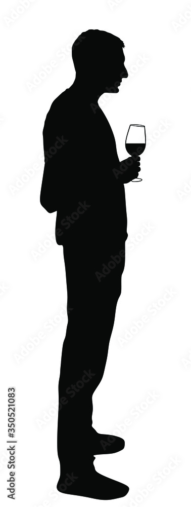 Businessman drinking wine vector silhouette isolated on white. Handsome man toasting, break relaxation after work. Boy drink beer in bar. Social live success celebration with beverage. Nightlife quest