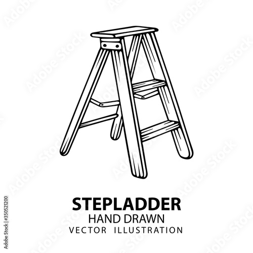 Step Ladder. Wood step ladder hand drawn vector illustration. Wooden ladder icon or logo design element.