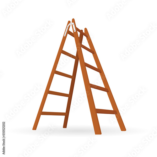 Step Ladder. Realistic wood stepladder vector illustration. Wooden ladder icon. Part of set.