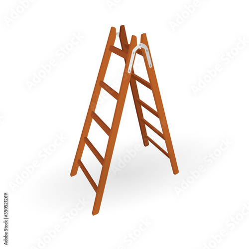 Step Ladder. Realistic wood stepladder vector illustration. Wooden ladder icon. Part of set.
