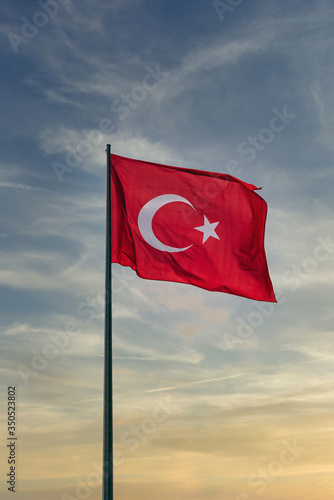 flag of turkey at sun set 