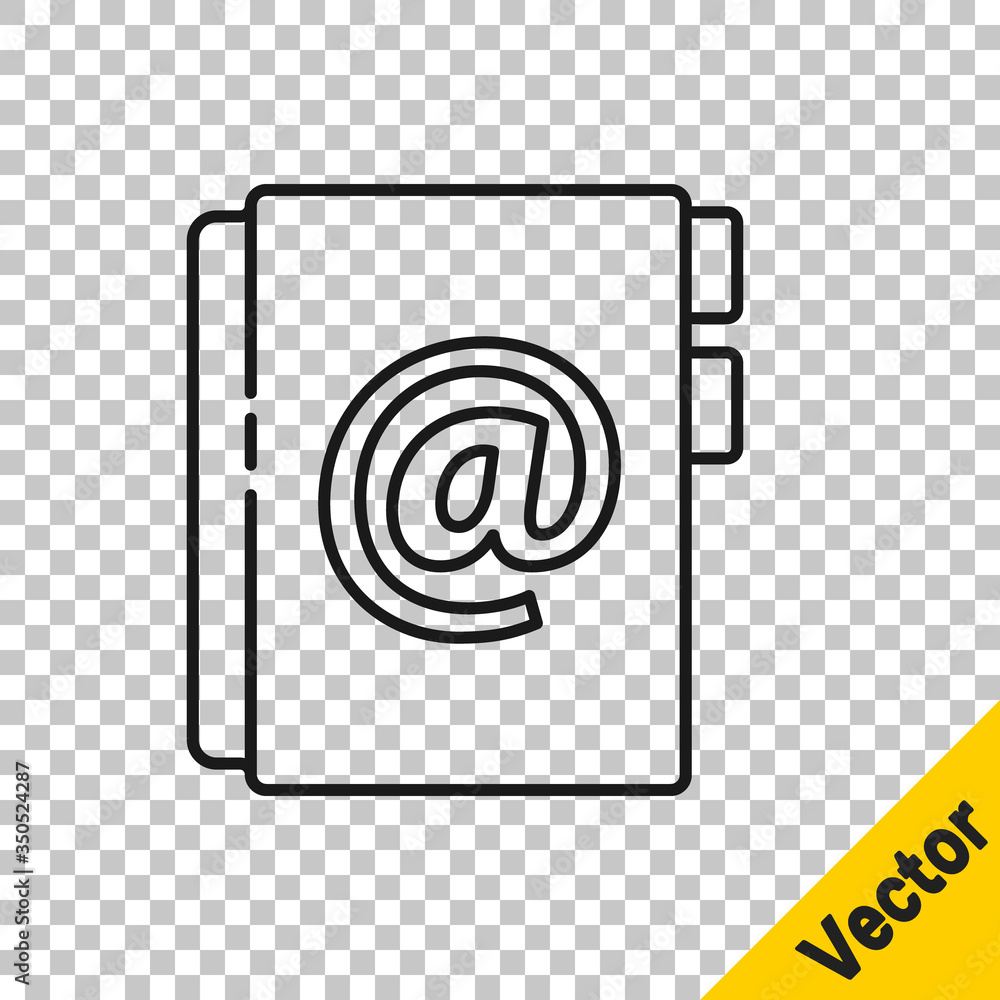 Black line Address book icon isolated on transparent background. Notebook, address, contact, directory, phone, telephone book icon. Vector Illustration Black line Address book icon isolated on transparent background. Notebook, address, contact, directory, phone, telephone book icon. Vector Illustration