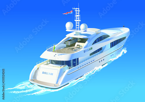 Color vector illustration. The yacht is moving on the sea