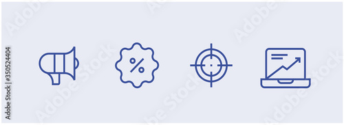 Set icons of Email Marketing, Social Media, Advertising, Start Up, Like Button, Video Ads, Global Business and Targeting. Vector illustration of merketing and Business. photo