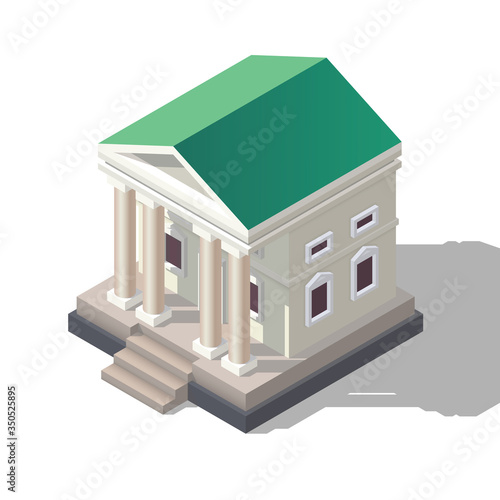 Vector isometric city hall illustration. Bank or museum icon.