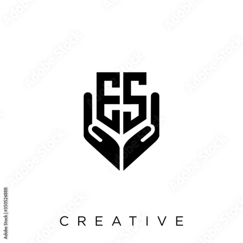 es shield hand logo design vector icon