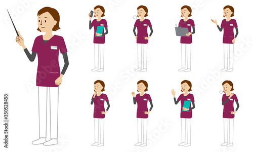 Healthcare worker (radiologist) character set in 9 poses isolated vector illustartion