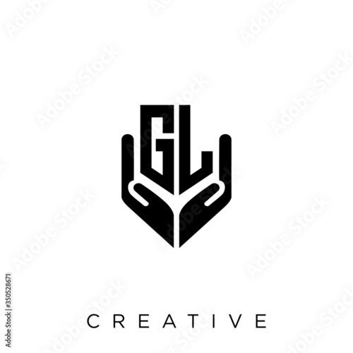 gl shield hand logo design vector icon