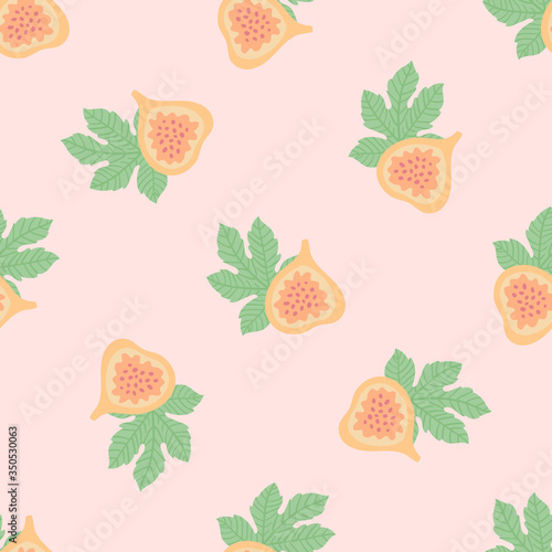 Fototapeta Naklejka Na Ścianę i Meble -  Abstract fruit pattern with figs and leaves. Vector illustration in hand drawn style.