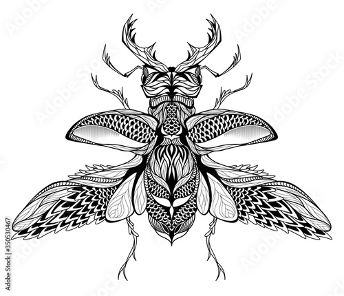Stag-beetle tattoo. psychedelic, zentangle style. vector illustration photo