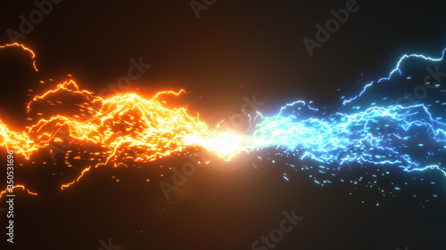 Fire and Ice. Thunder and electric style with spark concept design on black background photo