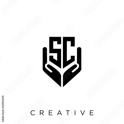 sc shield hand logo design vector icon