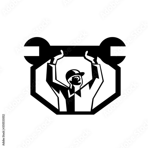 Mechanic Lifting Spanner Wrench Retro Black and White