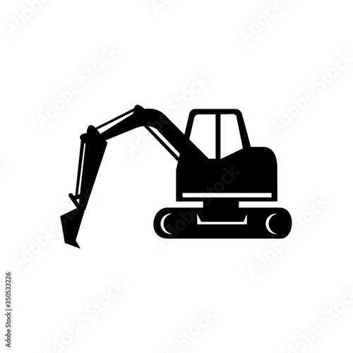 mechanical digger or excavator icon black and white