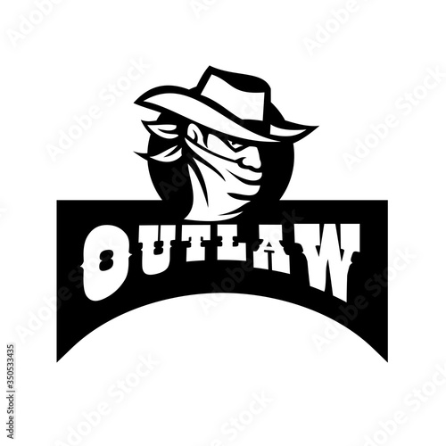 Bandit Wearing Face Mask With Outlaw Text Retro Black and White