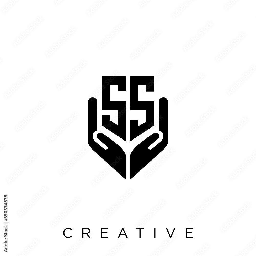 Obraz premium ss shield hand logo design vector icon