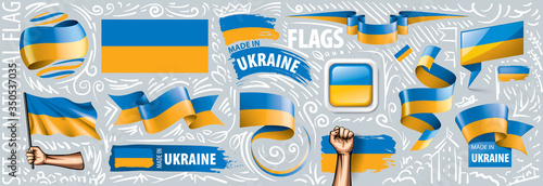 Vector set of the national flag of Ukraine in various creative designs