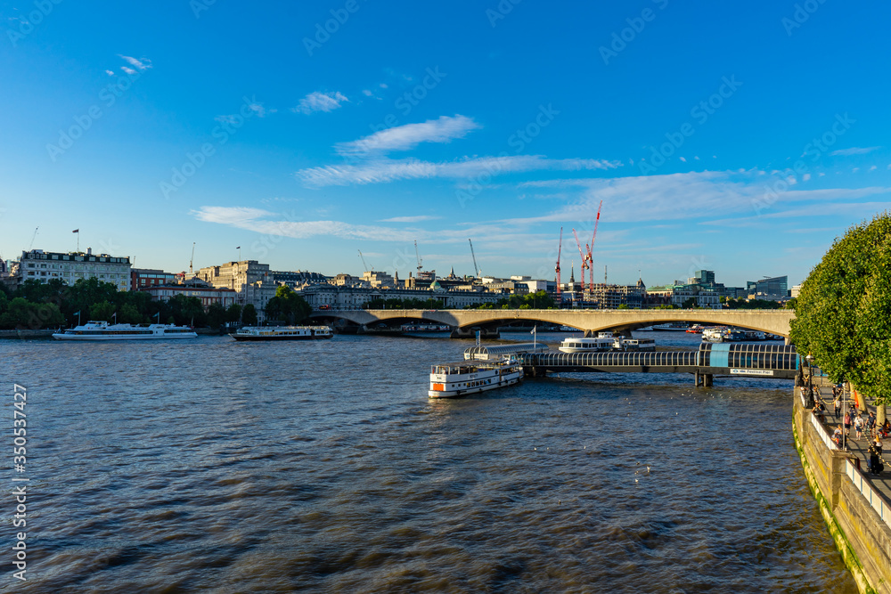 London skyline from Waterloo Bridge in England, UK
