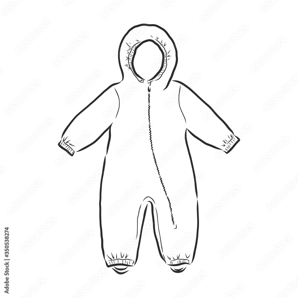 Children's jumpsuit with the hood. Sketch. children's winter jumpsuit vector sketch illustration Children's jumpsuit with the hood. Sketch. children's winter jumpsuit vector sketch illustration