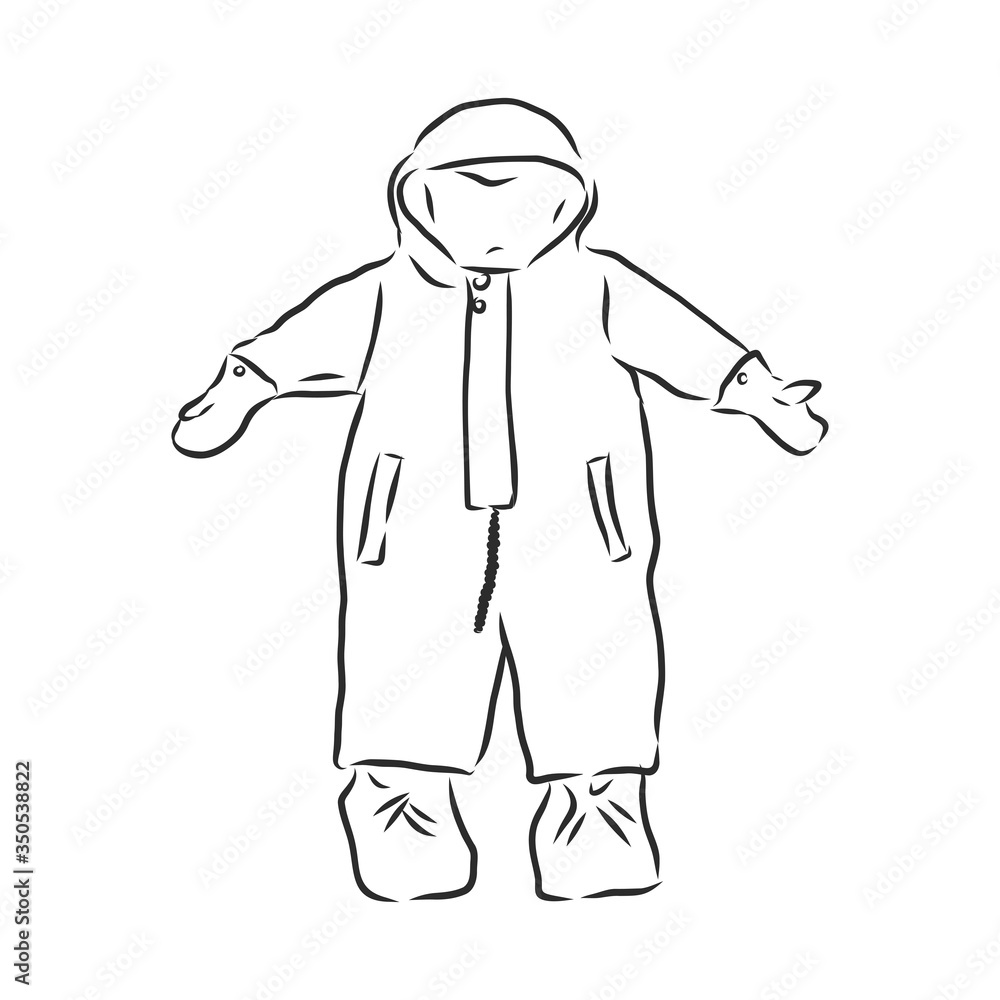 Children's jumpsuit with the hood. Sketch. children's winter jumpsuit vector sketch illustration Children's jumpsuit with the hood. Sketch. children's winter jumpsuit vector sketch illustration