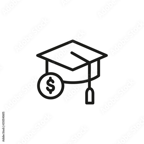 Line icon of mortarboard and dollar sign. Scholarship, sponsored education, investment in education. Graduation concept. Can be used for topics like education, business, finance photo