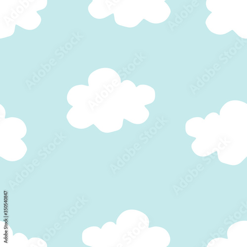 Seamless pattern with doodle clouds. Hand drawn children illustration in soft pastel colors for wallpaper, textile cotton print, bed linen, wrapping paper, kids clothes, cards, posters, baby textile.
