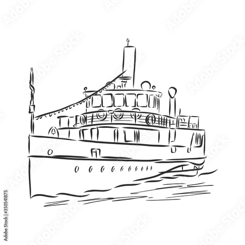ship, steamboat, steamship, doodle style, sketch illustration, hand drawn, vector. steamship, vector sketch illustration
