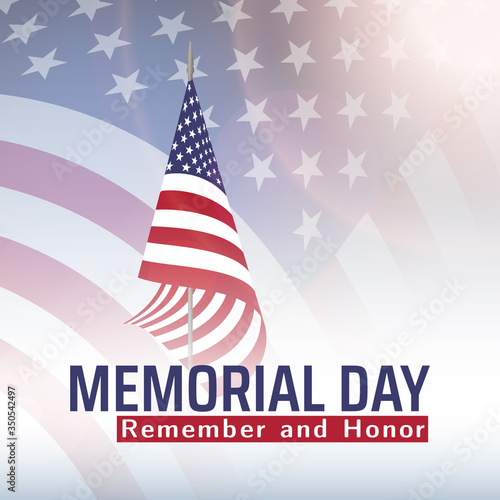 Memorial Day in United States with lettering remember and honor. Holiday of memory and honor of soldiers  military personnel who died while serving in the US Armed forces. Vector banner