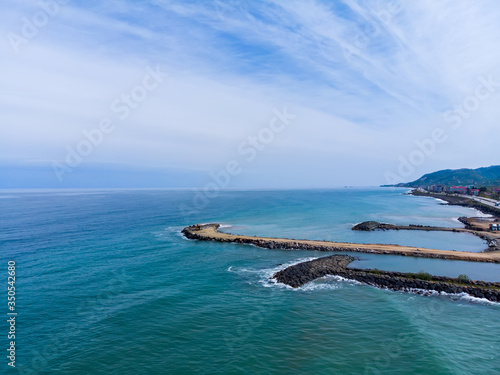 Drone view to the shoreline of the Black sea in city of Giresun