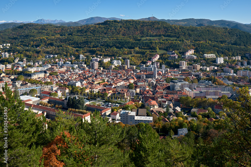 The city of Gap from above in autumn with Saint-Mens hill. Hautes-ALpes, European Alps, France