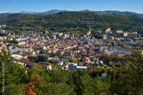 The city of Gap from above in autumn with Saint-Mens hill. Hautes-ALpes  European Alps  France