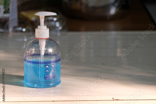 Gel bottles and public handwashers for general people, used for washing hands Clean virus protection photo