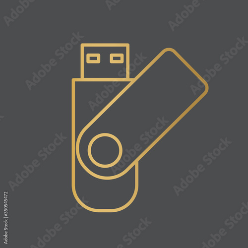 golden USB flash pen drive icon- vector illustration