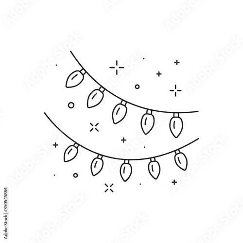 Festive Light Bulb Garland Line Art Icon