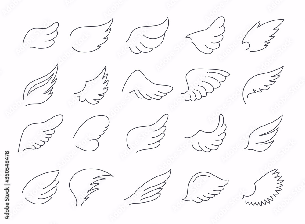 Wings icon sketch collection. Stylized bird wings. Wings icon sketch collection. Stylized bird wings.