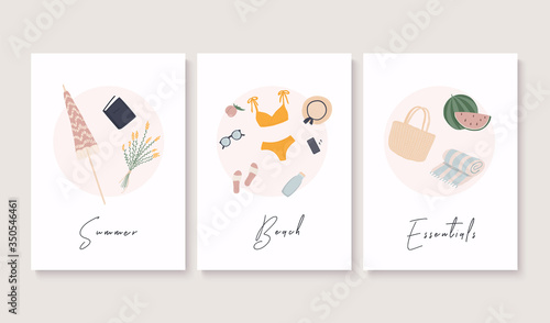 Summer banner set. Summer essentials. Vector illustration.