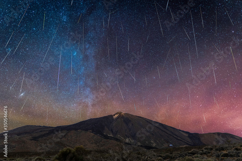 Teide volcano in the meteor shower photo