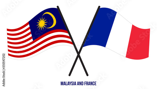 Malaysia and France Flags Crossed And Waving Flat Style. Official Proportion. Correct Colors