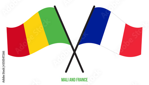 Mali and France Flags Crossed And Waving Flat Style. Official Proportion. Correct Colors