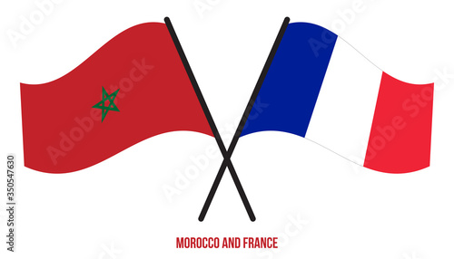 Morocco and France Flags Crossed And Waving Flat Style. Official Proportion. Correct Colors