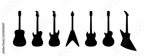 Guitar set silhouettes music concert Vector isolated illustration flat