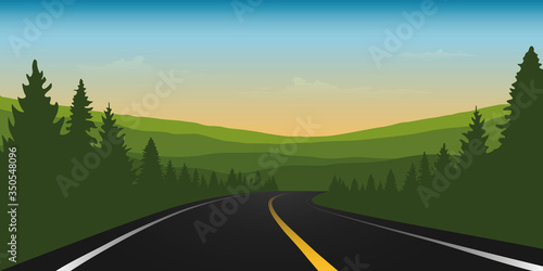 asphalt road in green mountains summer landscape vector illustration EPS10