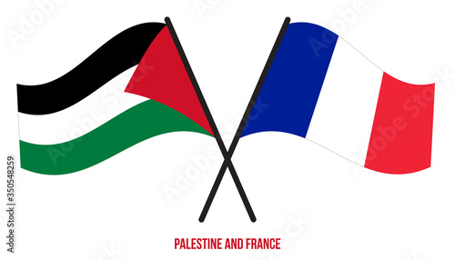 Palestine and France Flags Crossed And Waving Flat Style. Official Proportion. Correct Colors