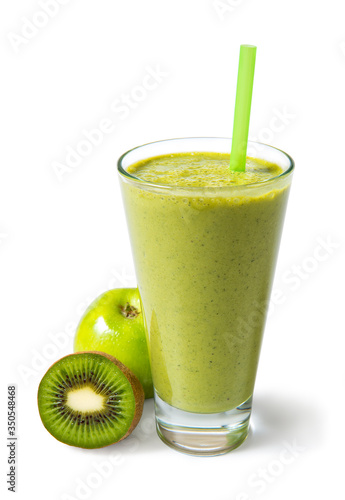 Smoothie apple, kiwi, banana, with ingredients Isolated on a white background. Selected focus.