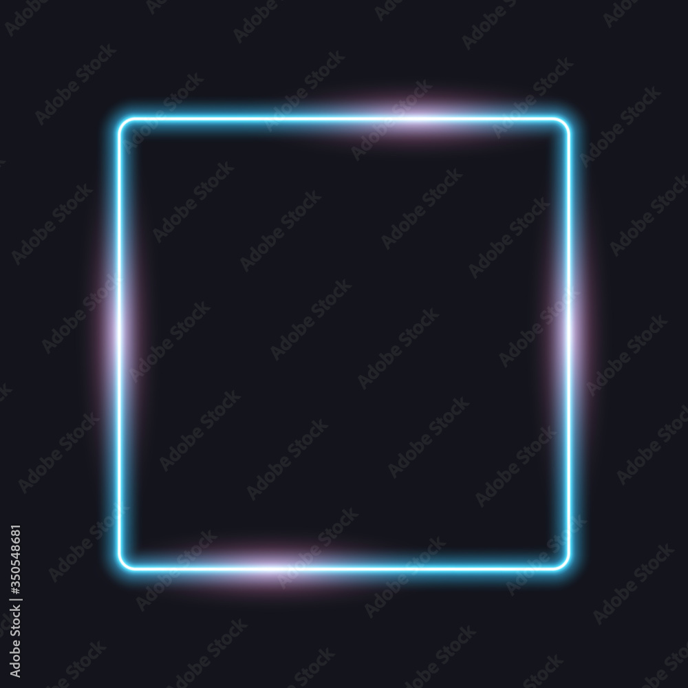 Neon square frame, blue and pink glow, vector illustration. Neon square frame, blue and pink glow, vector illustration.