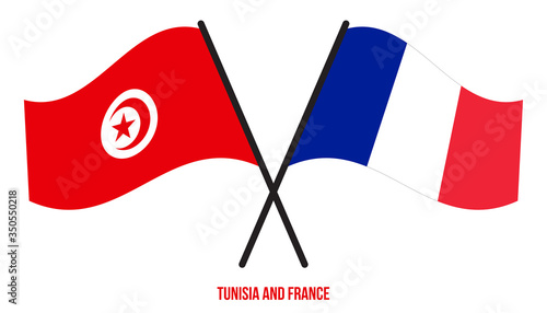 Tunisia and France Flags Crossed And Waving Flat Style. Official Proportion. Correct Colors