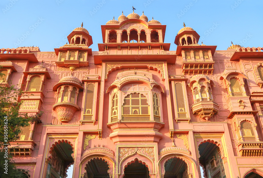 The Patrika Gate exterior, the ninth gate of Jaipur, the famous building landmark at Jawahar circle's entrance, Jaipur or pink city Rajasthan, India