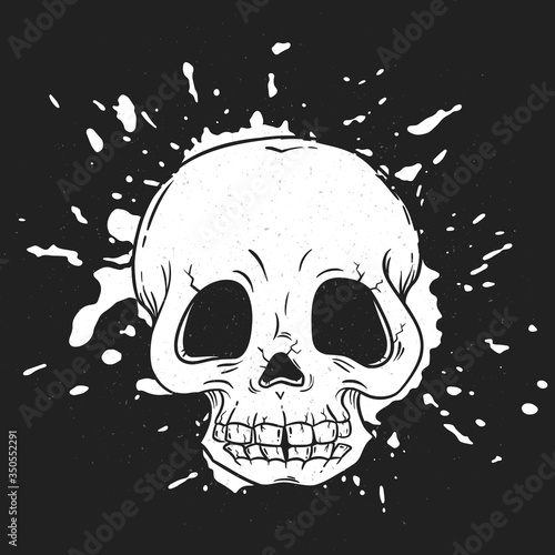 Skull hand drawn silhouette for Day of the dead, Dia de los Muertos traditional Mexican party, Halloween, rock or gothic print, evil face icon, horror graphic, pirate pattern, tattoo illustration