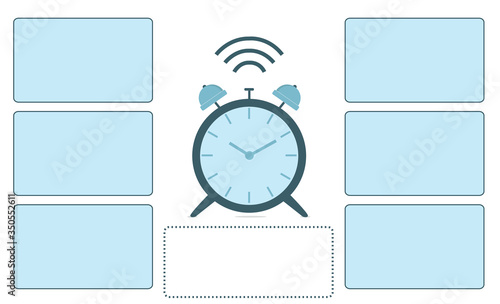 Time Management Infographic with alarm clock graphic and text boxes